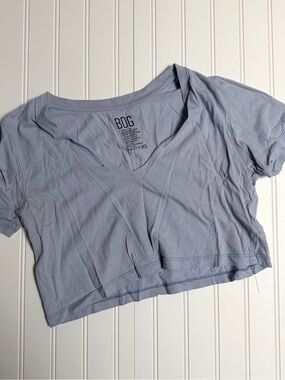 BDG Pale Blue V-Neck Cropped Tee